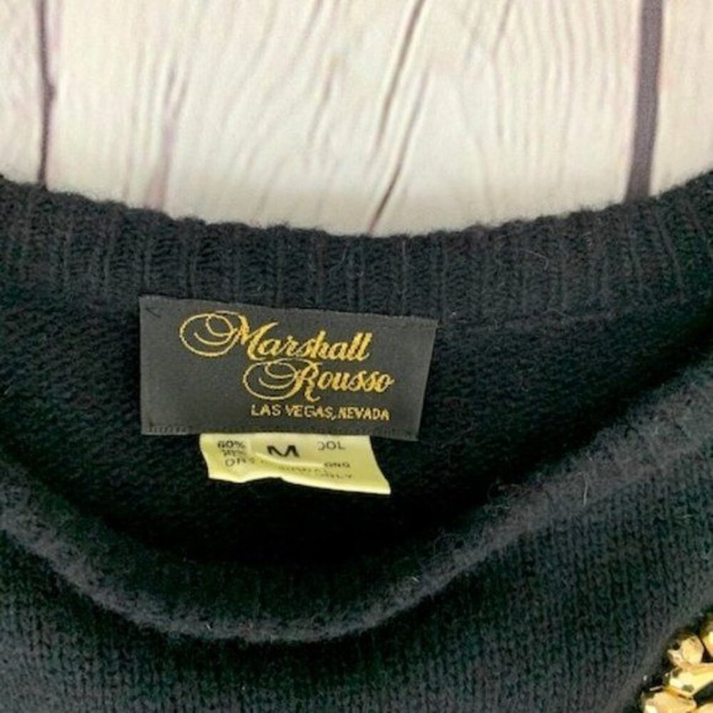 80s VTG MARSHALL ROUSSO GOLD BEADED LONG SWEATER - M - Picture 6 of 6